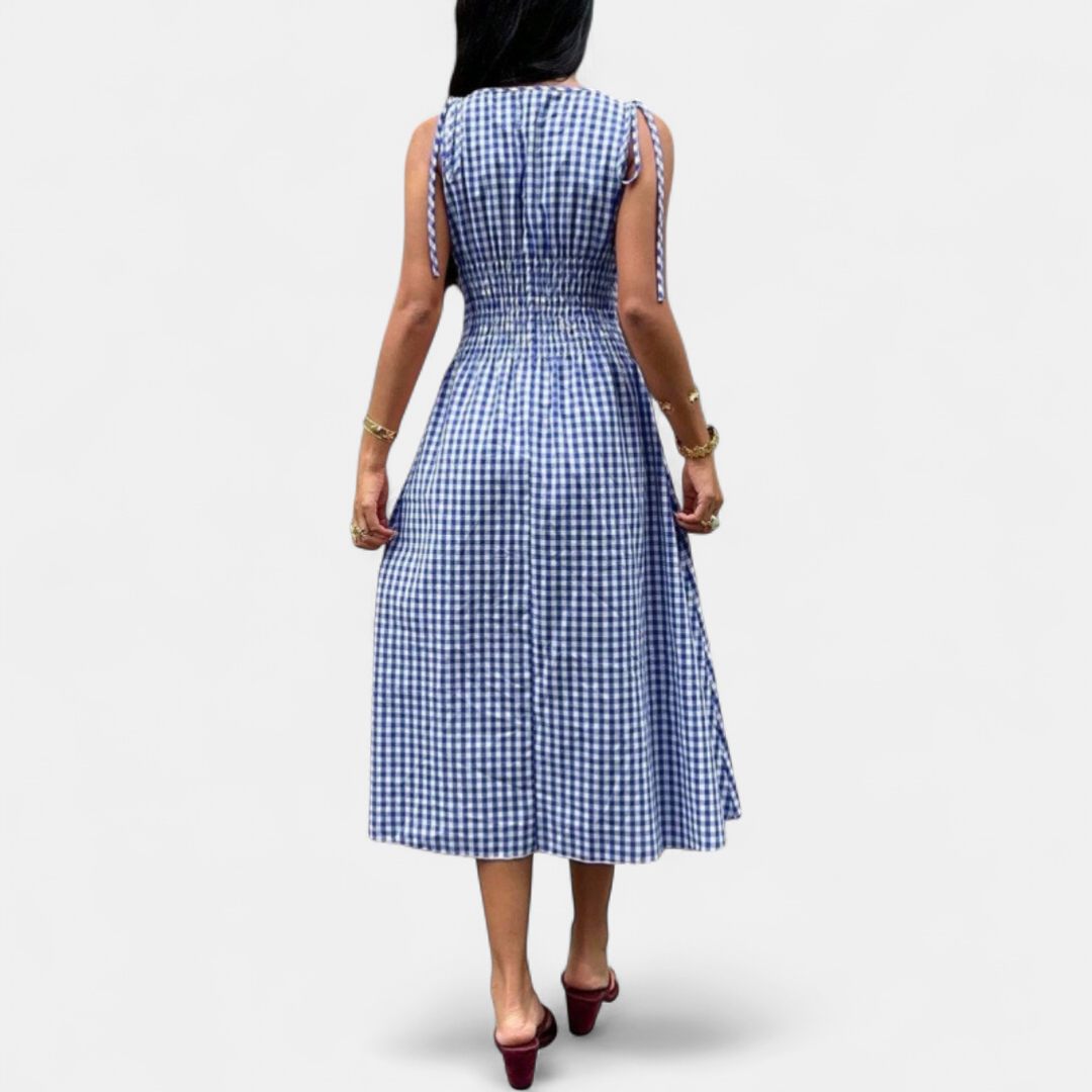 PERNETTE™ – Gingham Smocked Waist Midi Dress