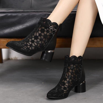 Valeria Elegant Cut-Out Lace Heel Boots