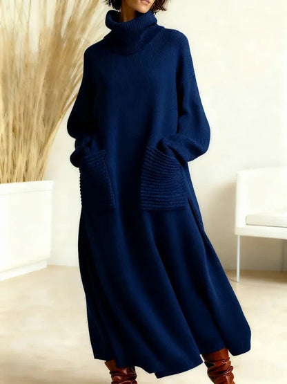 Freya™ – High-Neck Long-Sleeve Woolen Knit Dress