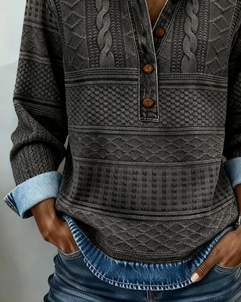 Hazel | Denim-Inspired Half-Button Knit Top