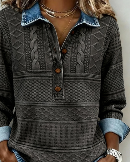 Hazel | Denim-Inspired Half-Button Knit Top