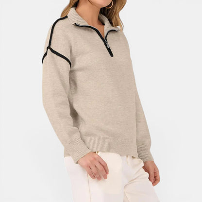 ZIBBY™ – Color-Block Quarter Zip Pullover Sweater
