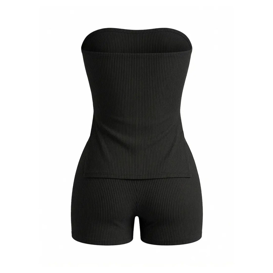 NOXIE™ – Ribbed Side-Slit Tube Top & Shorts Two-Piece Set