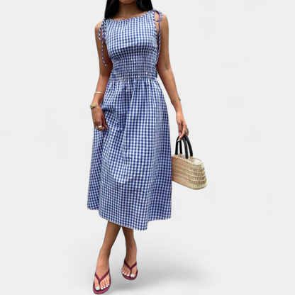 PERNETTE™ – Gingham Smocked Waist Midi Dress