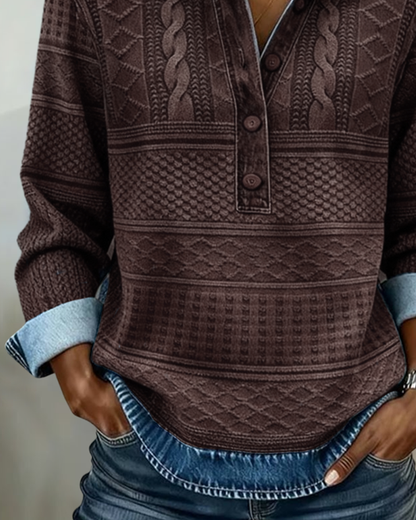 Hazel | Denim-Inspired Half-Button Knit Top
