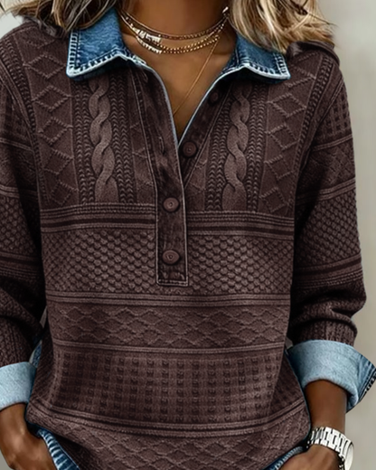 Hazel | Denim-Inspired Half-Button Knit Top