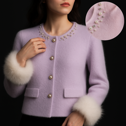 Aurelia | Pearl-Trim Cashmere Cardigan