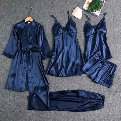 Luna | 5-Piece Satin & Lace Sleepwear Set