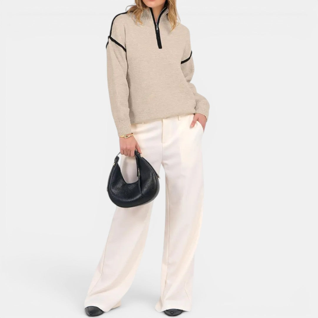 ZIBBY™ – Color-Block Quarter Zip Pullover Sweater