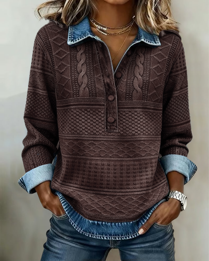 Hazel | Denim-Inspired Half-Button Knit Top