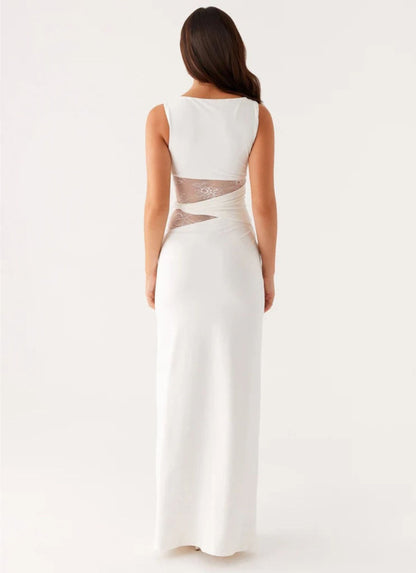 Liora| Figure-flattering maxi dress with subtle cutouts and lacing