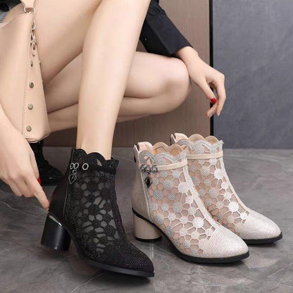 Valeria Elegant Cut-Out Lace Heel Boots