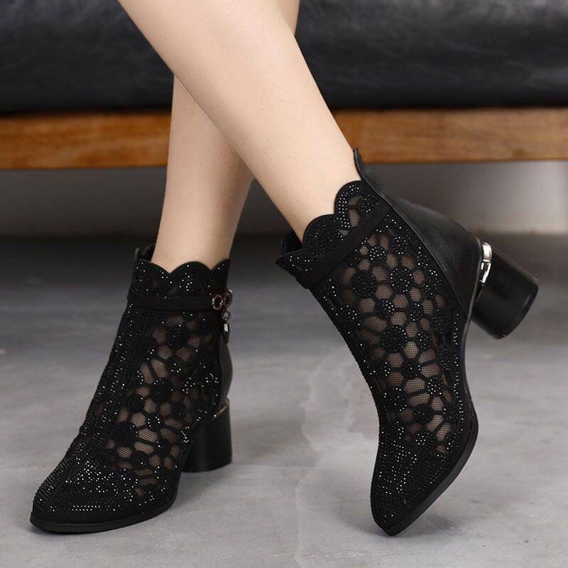 Valeria Elegant Cut-Out Lace Heel Boots