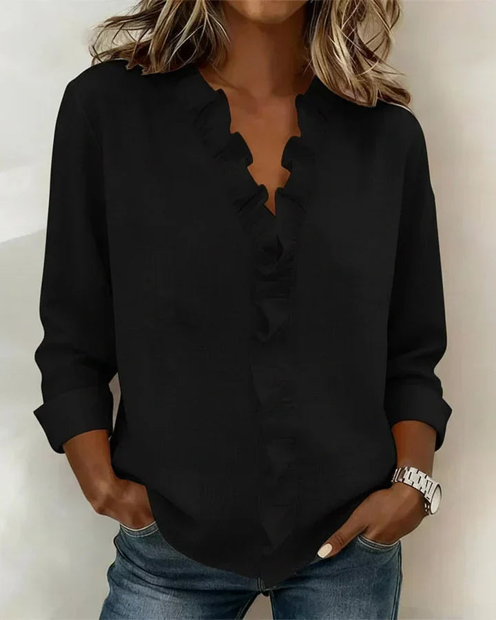 Scarlett | Blouse with Ruffles, V-Neck and Long Sleeves