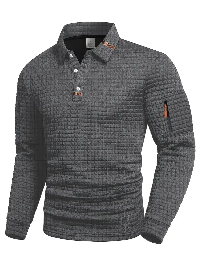 Men’s Slim Fit Textured Polo with Zipper Sleeve Pocket