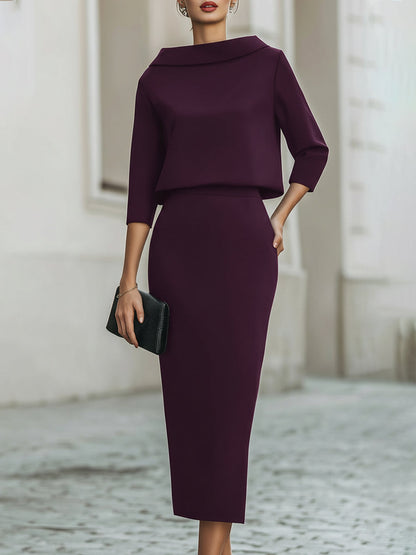 Sloane | Boat Neck Midi Skirt Set