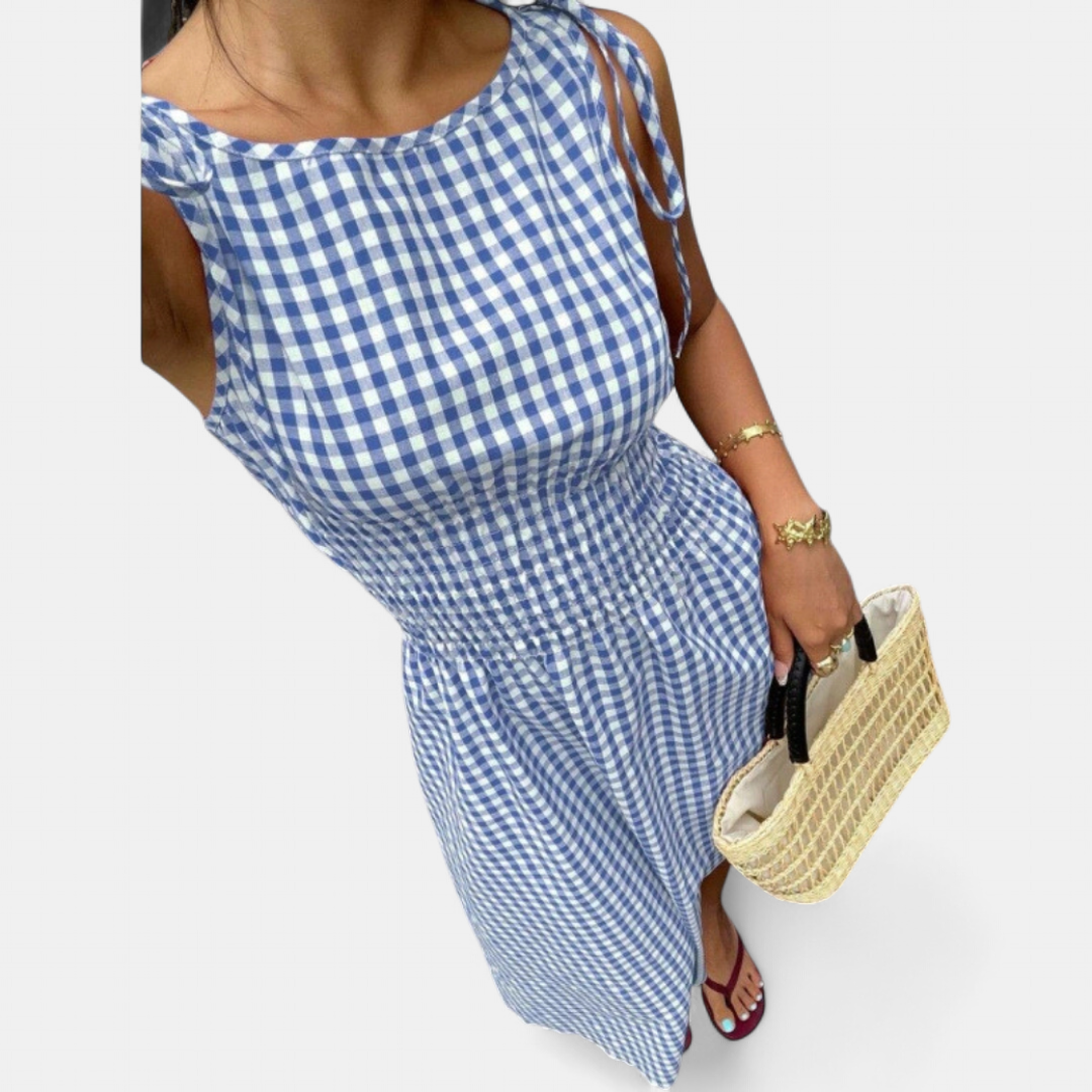 PERNETTE™ – Gingham Smocked Waist Midi Dress