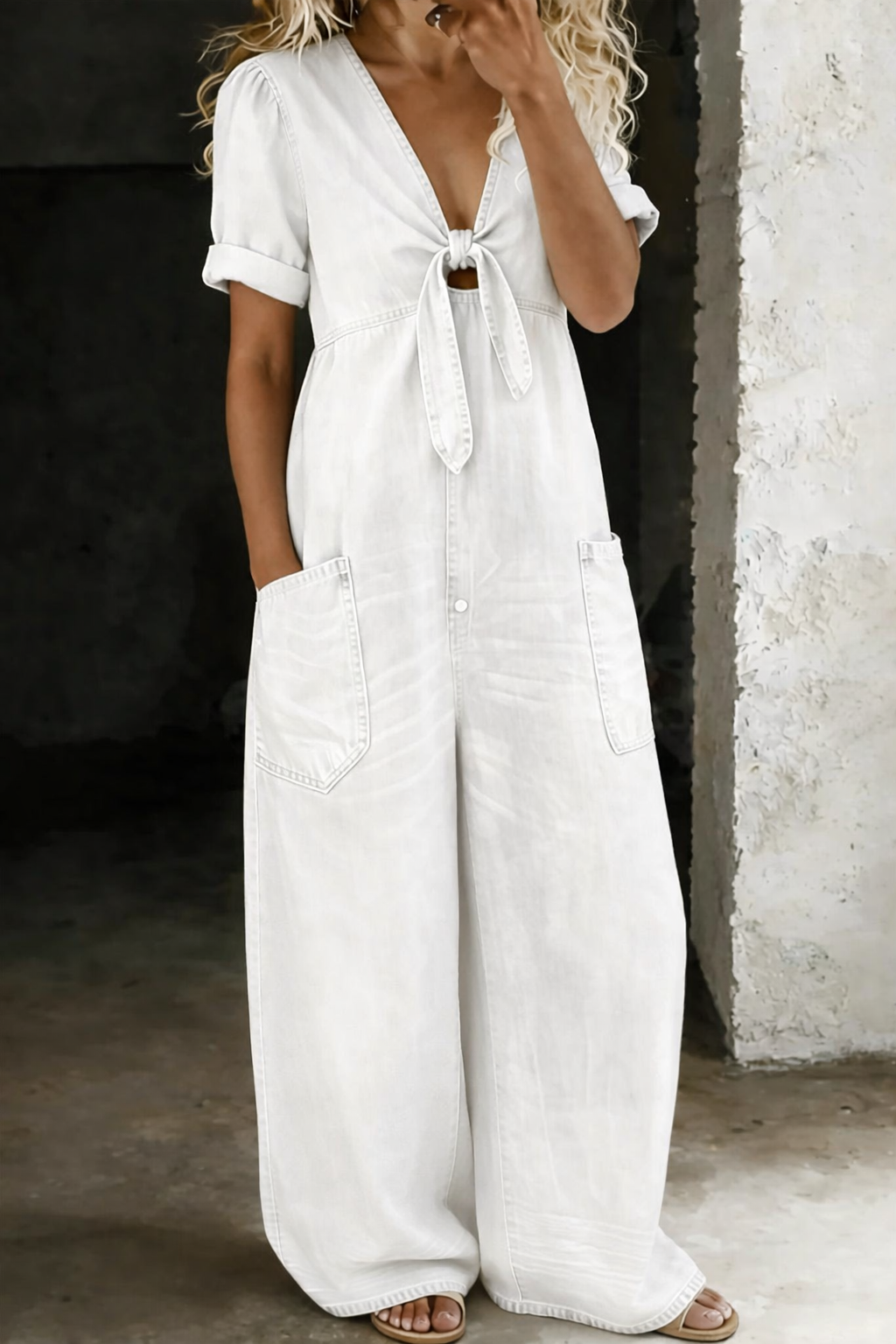 Maya™ | V-Neck Wide-Leg Denim Jumpsuit