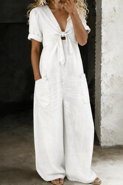 Maya™ | V-Neck Wide-Leg Denim Jumpsuit
