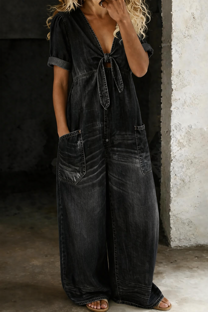 Maya™ | V-Neck Wide-Leg Denim Jumpsuit