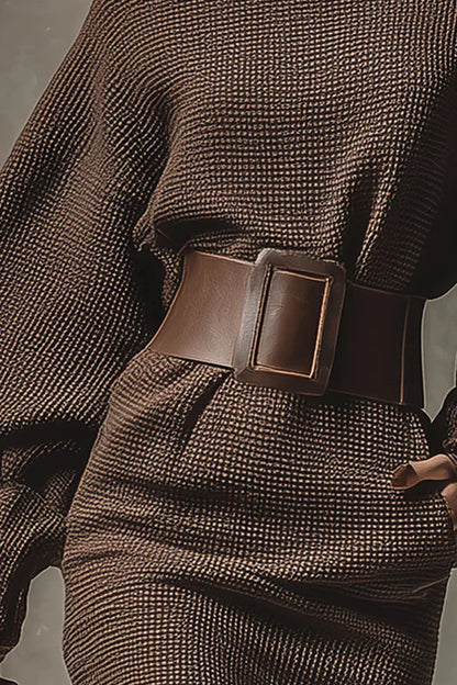 ELARA™ | Knit Mini Dress with Waist Belt