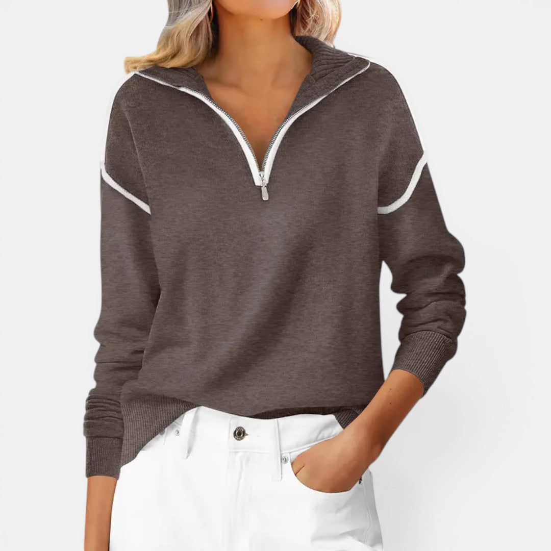ZIBBY™ – Color-Block Quarter Zip Pullover Sweater