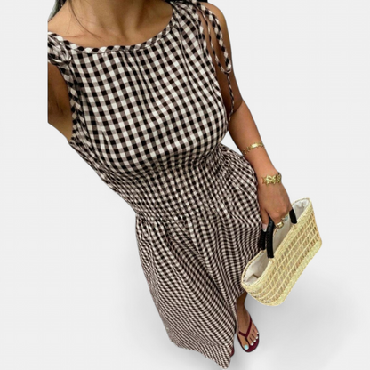 PERNETTE™ – Gingham Smocked Waist Midi Dress