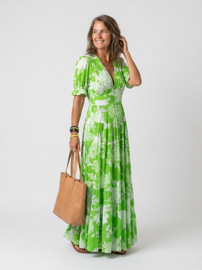 Ione | Sleeveless Floral Midi Dress with V-Neckline