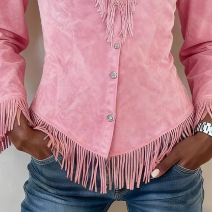 Madeleine │ Fringe Suede Button-Up Blouse