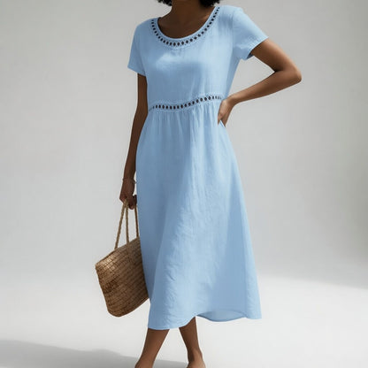 Olivia - Eyelet Trim Midi Dress