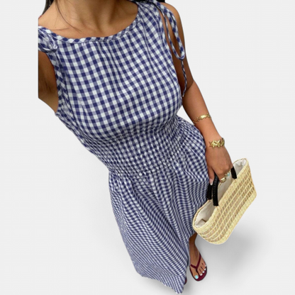 PERNETTE™ – Gingham Smocked Waist Midi Dress