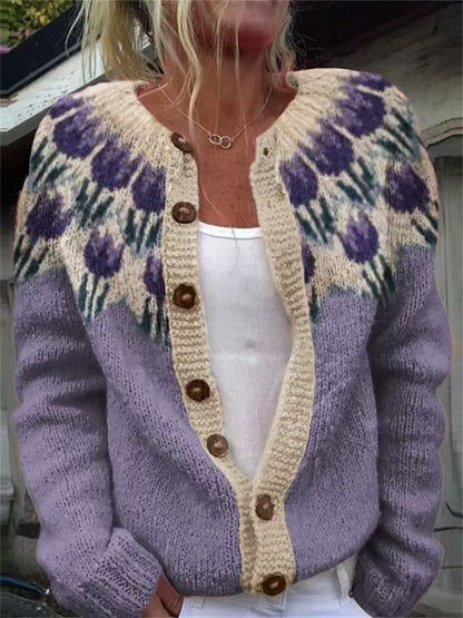 Evanthea™ | Vintage Floral Knit Cardigan Sweater