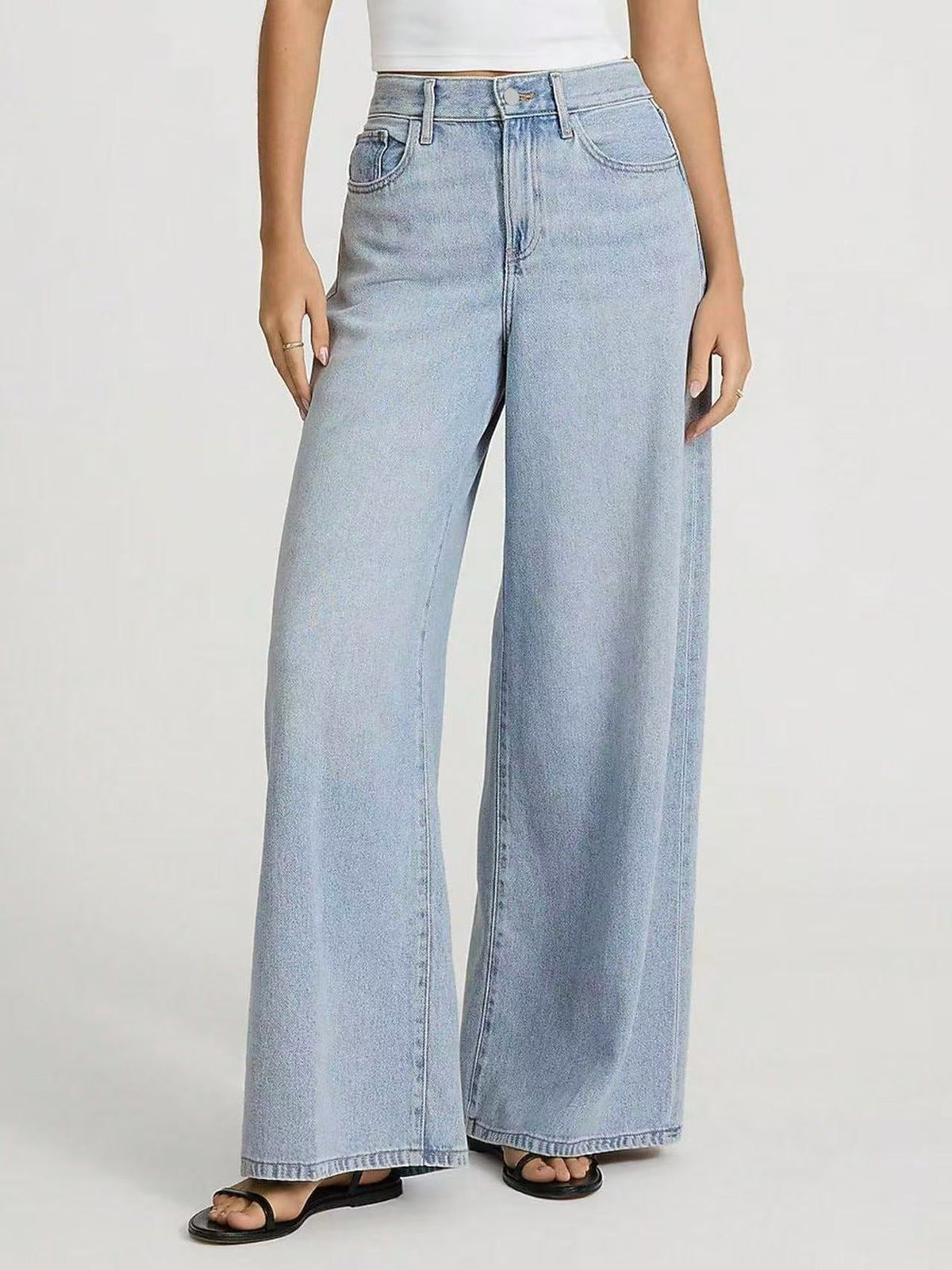 Women's Light Blue Straight Leg Jeans | Street Style Relaxed Fit