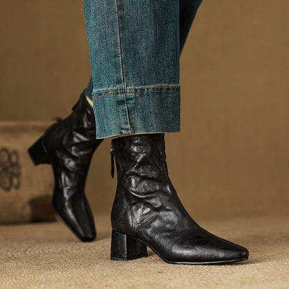 Riona – Genuine Leather Block Heel Ankle Boots