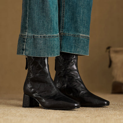 Riona – Genuine Leather Block Heel Ankle Boots