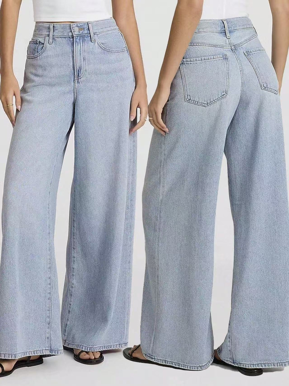 Women's Light Blue Straight Leg Jeans | Street Style Relaxed Fit