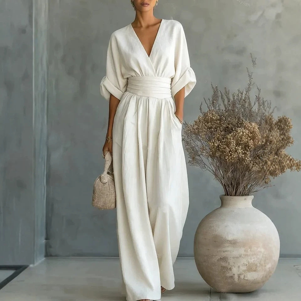 Elowen™ | Elegant Draped Wide-Leg Jumpsuit