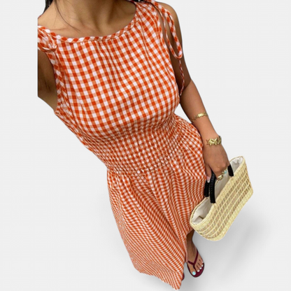 PERNETTE™ – Gingham Smocked Waist Midi Dress
