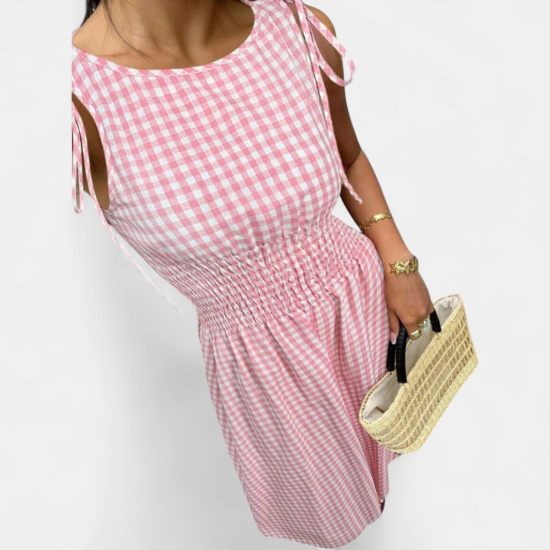 PERNETTE™ – Gingham Smocked Waist Midi Dress