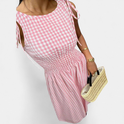 PERNETTE™ – Gingham Smocked Waist Midi Dress