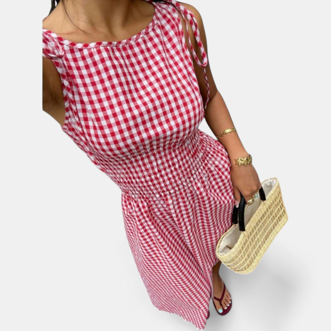 PERNETTE™ – Gingham Smocked Waist Midi Dress