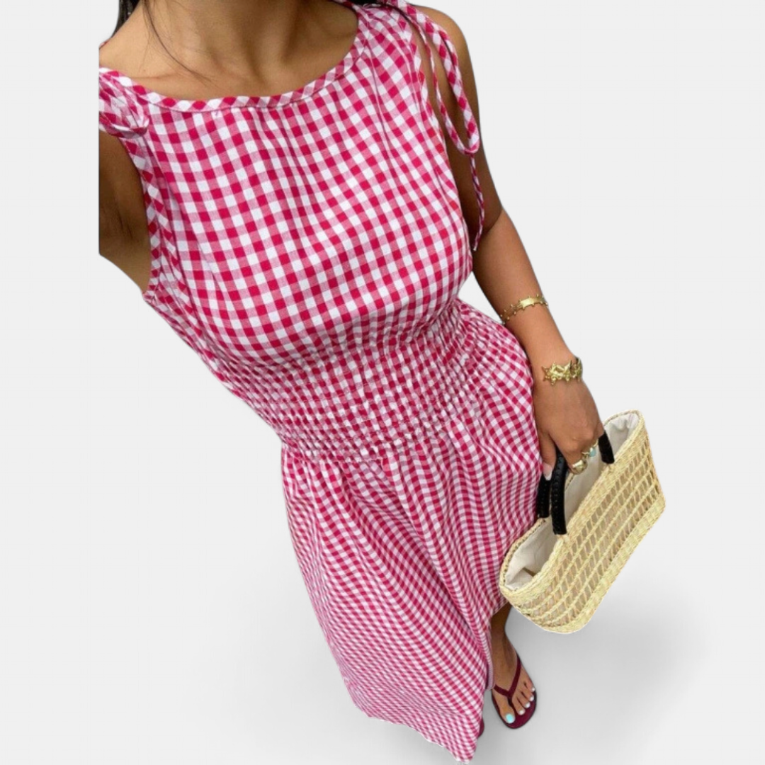 PERNETTE™ – Gingham Smocked Waist Midi Dress