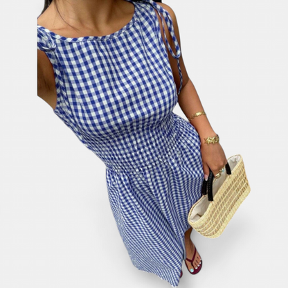 PERNETTE™ – Gingham Smocked Waist Midi Dress