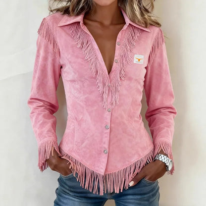 Madeleine │ Fringe Suede Button-Up Blouse