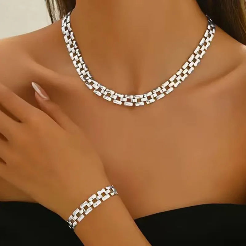 Gold Chain Link Necklace & Bracelet Set