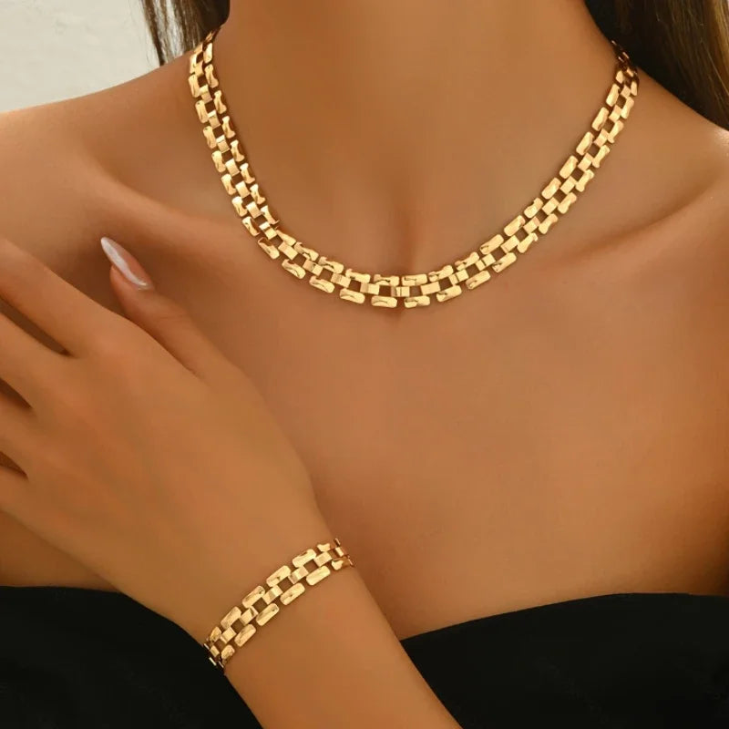 Gold Chain Link Necklace & Bracelet Set