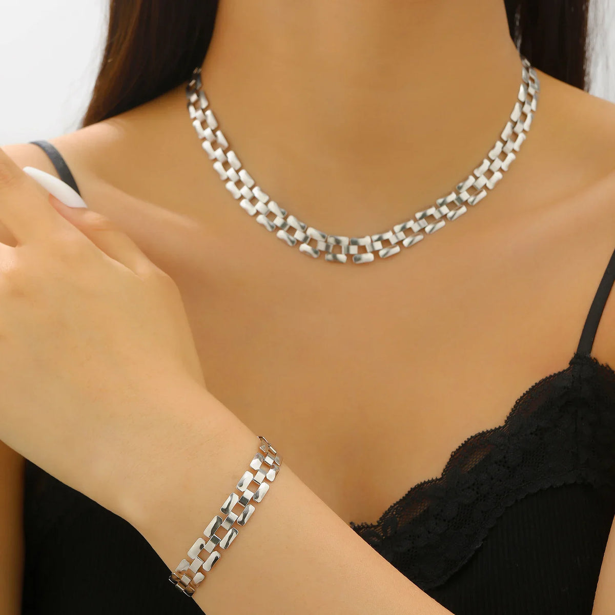 Gold Chain Link Necklace & Bracelet Set