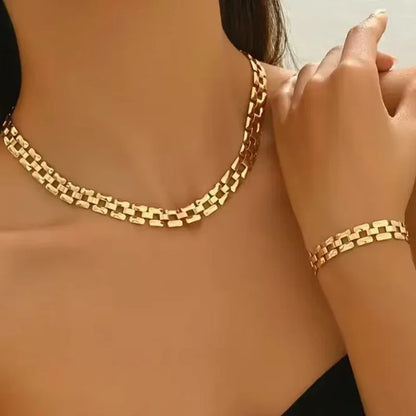 Gold Chain Link Necklace & Bracelet Set