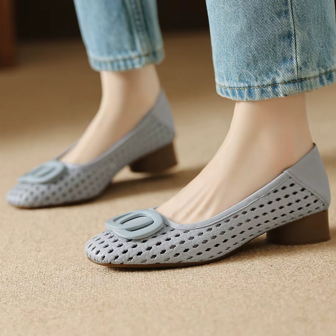 Opium Woven™ | Leather Square-Toe Flats