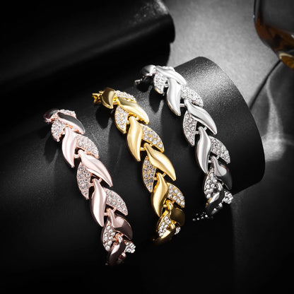 Elara™ | Crystal Leaf Charm Bracelet
